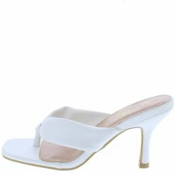 Elegant Dabie2 White Square Open Toe Thong Short Heel Shoes