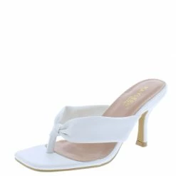 Elegant Dabie2 White Square Open Toe Thong Short Heel Shoes