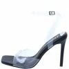 OIL J Daisies Black Lucite Open Toe Ankle Strap Stiletto Heel