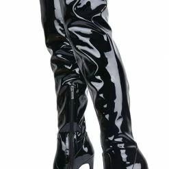 CAPE ROBBIN What's New Dalen Black Pat Pointed Toe Thigh High Stiletto Boot