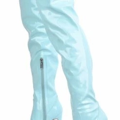 CAPE ROBBIN Dalen Blue Pat Pointed Toe Thigh High Stiletto Boot Boots