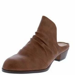 In Touch Shoes Savannah030 Cognac Pu Ruched Loafer Mule Heel