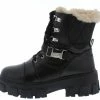 CAPE ROBBIN Darth Black Lace Up Buckle Faux Fur Combat Boot