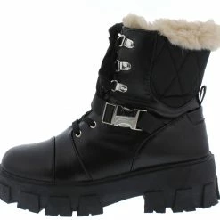 CAPE ROBBIN Darth Black Lace Up Buckle Faux Fur Combat Boot