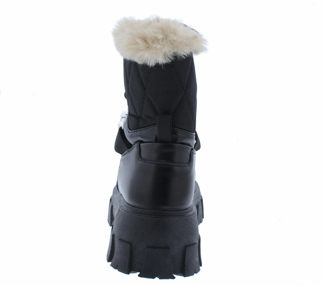 CAPE ROBBIN Darth Black Lace Up Buckle Faux Fur Combat Boot 5 CAPE ROBBIN Darth Black Lace Up Buckle Faux Fur Combat Boot