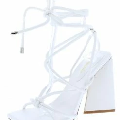 Lemonade What's New Date Night White Strappy Open Toe Ankle Wrap Block Heel