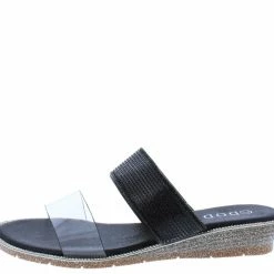 SUP Dd226 Black Lucite Open Toe Dual Strap Slip On Wedge Shoes