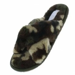 Liliana Natalie263 Camouflage Faux Fur Cross Strap Slide Sandal