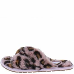 Liliana Shoes Natalie263 Pink Leopard Faux Fur Cross Strap Slide Sandal