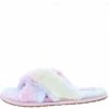 Liliana Natalie263 Rainbow Faux Fur Cross Strap Slide Sandal
