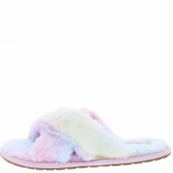Liliana Natalie263 Rainbow Faux Fur Cross Strap Slide Sandal