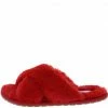 Liliana Natalie263 Red Faux Fur Cross Strap Slide Sandal