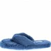 Liliana Shoes Kristy116 Blue Faux Fur Open Toe Flat Thong Sandal
