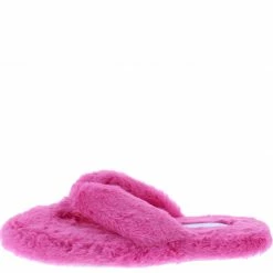 Liliana Shoes Kristy116 Pink Faux Fur Open Toe Flat Thong Sandal