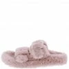 Liliana Shoes Andrea269 Nude Faux Fur Dual Buckle Strap Slide Sandal