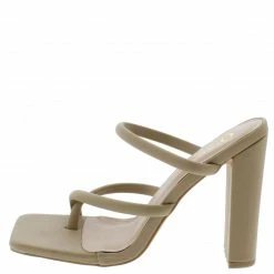 OIL J Shoes Deja Nude Strappy Square Open Toe Slide Block Heel