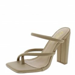 OIL J Shoes Deja Nude Strappy Square Open Toe Slide Block Heel