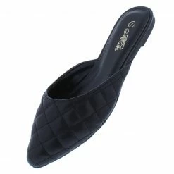 Mata Desert1 Black Quilted Pointed Toe Mule Flat