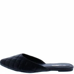 Mata Desert1 Black Quilted Pointed Toe Mule Flat