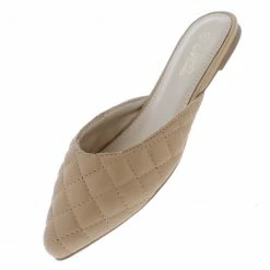 Mata Desert1 Nude Quilted Pointed Toe Mule Flat