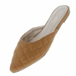 Mata Desert1 Tan Quilted Pointed Toe Mule Flat