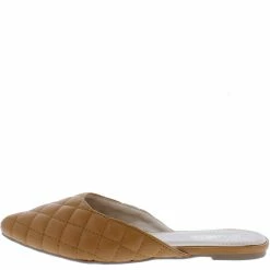 Mata Desert1 Tan Quilted Pointed Toe Mule Flat