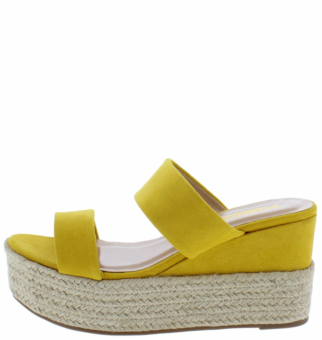 SHOE MAGNATE Dionna1 Mustard Dual Strap Open Toe Espadrille Slide Wedge Shoes 3 SHOE MAGNATE Dionna1 Mustard Dual Strap Open Toe Espadrille Slide Wedge Shoes