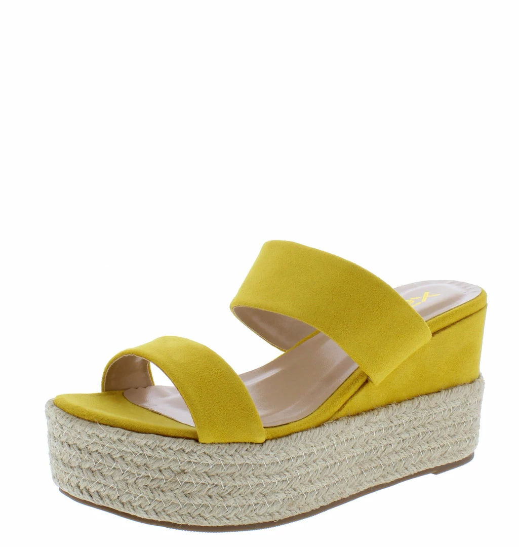 SHOE MAGNATE Dionna1 Mustard Dual Strap Open Toe Espadrille Slide Wedge Shoes 4 SHOE MAGNATE Dionna1 Mustard Dual Strap Open Toe Espadrille Slide Wedge Shoes