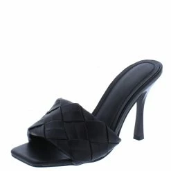 In Touch Roses9 Black Pu Woven Open Toe Stiletto Mule Heel