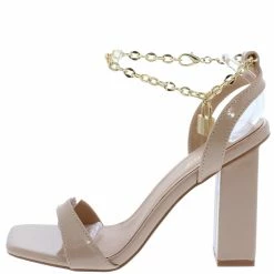 Bamboo Dreaming05 Nude Patent Square Open Toe Ankle Chain Heel
