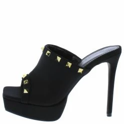 Legend Dreamy05 Black Lycra Square Open Toe Rock Stud Platform Heel
