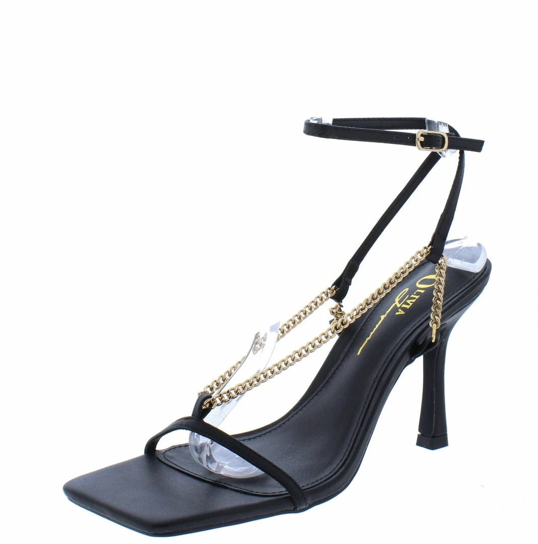 OIL J Dreamy Black Pu Open Toe Y Chain Ankle Strap Heel 4 OIL J Dreamy Black Pu Open Toe Y Chain Ankle Strap Heel
