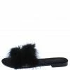 CAPE ROBBIN Easter Black Open Toe Feather Rhinestone Slide Flat Sandal Shoes