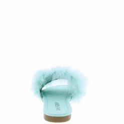 CAPE ROBBIN Easter Mint Open Toe Feather Rhinestone Slide Flat Sandal