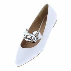 Shoe Republica Eleganza White Pointed Toe Chain Strap Slip On Flat Shoes