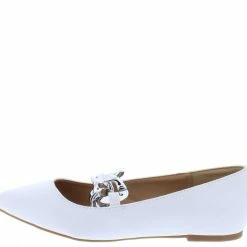 Shoe Republica Eleganza White Pointed Toe Chain Strap Slip On Flat Shoes