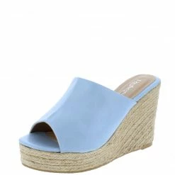 WESTWOOD Emery04 Blue Open Toe Slide Espadrille Platform Wedge