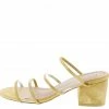AMERICAN METTLE Emily16 Mustard Lucite Dual Strap Open Toe Slide Block Heel