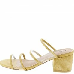 Wholesale Fashion Shoes Sales Store 38 AMERICAN METTLE Emily16 Mustard Lucite Dual Strap Open Toe Slide Block Heel