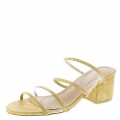 AMERICAN METTLE Emily16 Mustard Lucite Dual Strap Open Toe Slide Block Heel