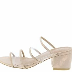 AMERICAN METTLE Emily16 Nude Lucite Dual Strap Open Toe Slide Block Heel What's New