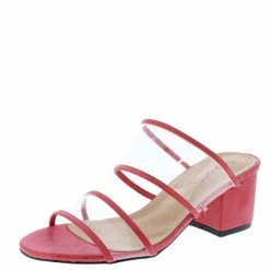 AMERICAN METTLE Emily16 Red Lucite Dual Strap Open Toe Slide Block Heel Shoes