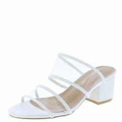 AMERICAN METTLE Emily16 Silver Lucite Dual Strap Open Toe Slide Block Heel Shoes