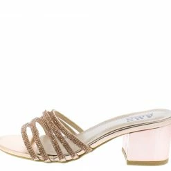 AMERICAN METTLE Shoes Emily3 Rose Gold Sparkle Strappy Open Toe Slide Block Heel