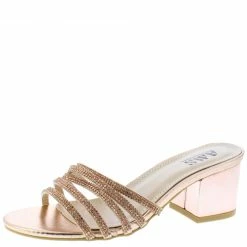 AMERICAN METTLE Shoes Emily3 Rose Gold Sparkle Strappy Open Toe Slide Block Heel