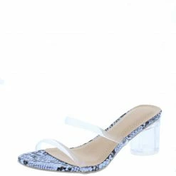 In Touch Shoes Andrea262 Blue Snake Dual Strap Open Toe Lucite Block Heel