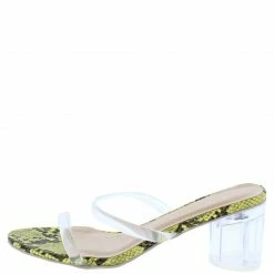 In Touch Andrea262 Yellow Snake Dual Strap Open Toe Lucite Block Heel What's New