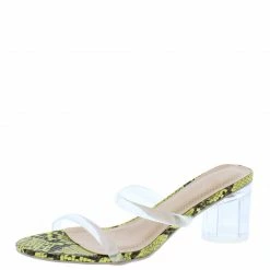 In Touch Andrea262 Yellow Snake Dual Strap Open Toe Lucite Block Heel What's New