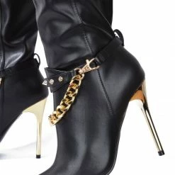 CAPE ROBBIN Esa Black Ankle Stud Chain Metallic Stiletto Boot What's New