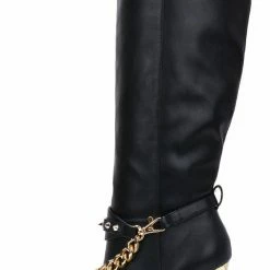 CAPE ROBBIN Esa Black Ankle Stud Chain Metallic Stiletto Boot What's New